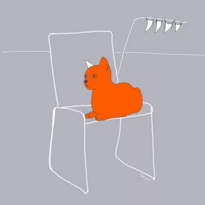 rote Katze auf Stuhl, Zeichnung, Kunst